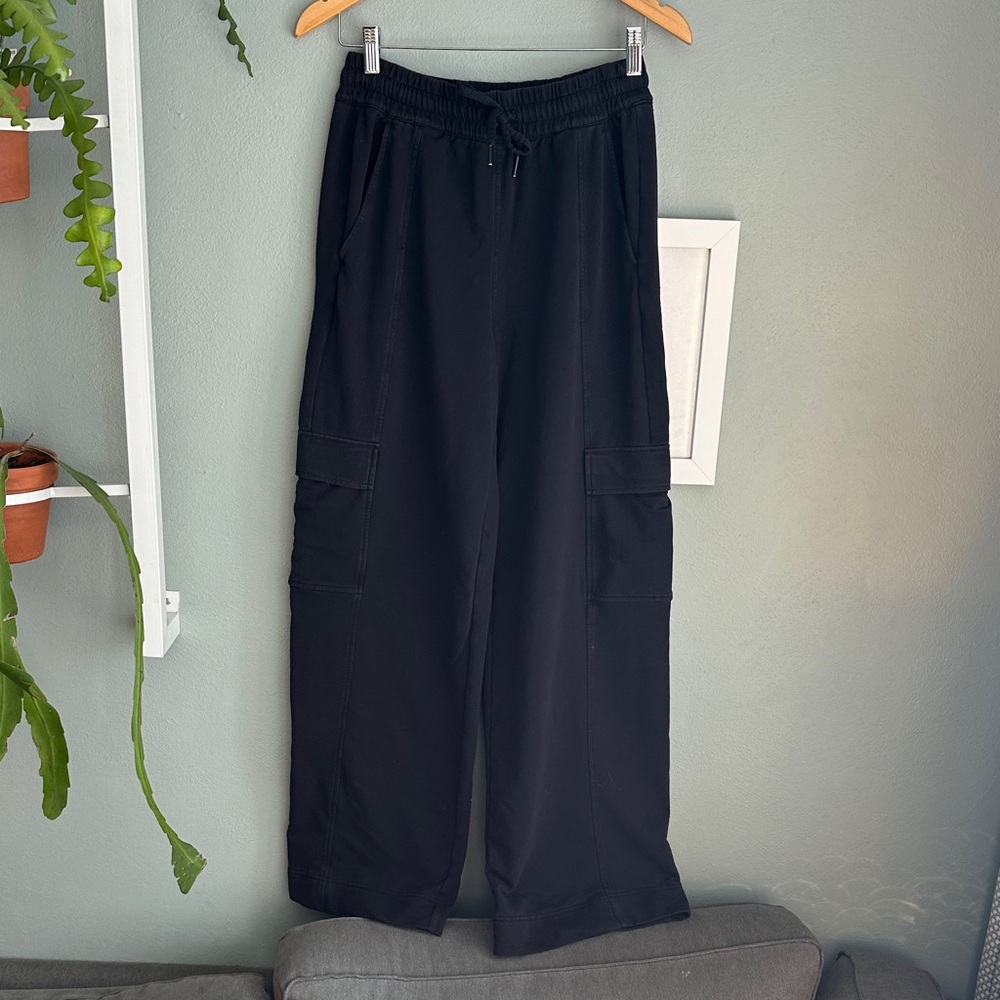 Athleta Retroterry High Rise Wide Leg Sweatpants, black, small tall